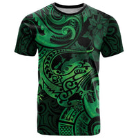 New Zealand Tuatara T Shirt Aotearoa Maori Clematis Flowers - Green LT14 Green - Polynesian Pride