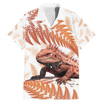 Red New Zealand Tuatara Family Matching Mermaid Dress and Hawaiian Shirt Aotearoa Sphenodon Punctatus Silver Fern LT14 Dad's Shirt - Short Sleeve Red - Polynesian Pride