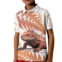 Red New Zealand Tuatara Kid Polo Shirt Aotearoa Sphenodon Punctatus Silver Fern LT14 Kid Red - Polynesian Pride