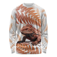 Red New Zealand Tuatara Long Sleeve Shirt Aotearoa Sphenodon Punctatus Silver Fern