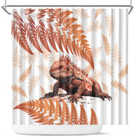 Red New Zealand Tuatara Shower Curtain Aotearoa Sphenodon Punctatus Silver Fern LT14 Red - Polynesian Pride