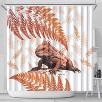 Red New Zealand Tuatara Shower Curtain Aotearoa Sphenodon Punctatus Silver Fern LT14 - Polynesian Pride