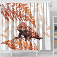 Red New Zealand Tuatara Shower Curtain Aotearoa Sphenodon Punctatus Silver Fern LT14 - Polynesian Pride