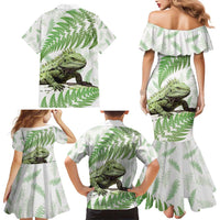 Green New Zealand Tuatara Family Matching Mermaid Dress and Hawaiian Shirt Aotearoa Sphenodon Punctatus Silver Fern LT14 - Polynesian Pride