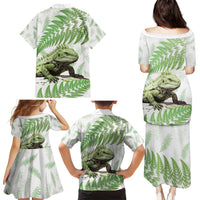 Green New Zealand Tuatara Family Matching Puletasi and Hawaiian Shirt Aotearoa Sphenodon Punctatus Silver Fern LT14 - Polynesian Pride