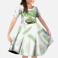 Green New Zealand Tuatara Family Matching Tank Maxi Dress and Hawaiian Shirt Aotearoa Sphenodon Punctatus Silver Fern LT14 Daughter's Dress Green - Polynesian Pride