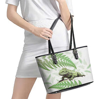 Green New Zealand Tuatara Leather Tote Bag Aotearoa Sphenodon Punctatus Silver Fern LT14 - Polynesian Pride