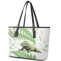 Green New Zealand Tuatara Leather Tote Bag Aotearoa Sphenodon Punctatus Silver Fern LT14 - Polynesian Pride