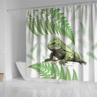 Green New Zealand Tuatara Shower Curtain Aotearoa Sphenodon Punctatus Silver Fern LT14 - Polynesian Pride