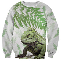 Green New Zealand Tuatara Sweatshirt Aotearoa Sphenodon Punctatus Silver Fern