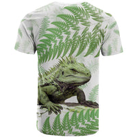 Green New Zealand Tuatara T Shirt Aotearoa Sphenodon Punctatus Silver Fern