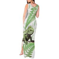 Green New Zealand Tuatara Tank Maxi Dress Aotearoa Sphenodon Punctatus Silver Fern