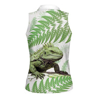 Green New Zealand Tuatara Women Sleeveless Polo Shirt Aotearoa Sphenodon Punctatus Silver Fern LT14 - Polynesian Pride
