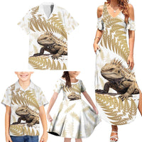 Gold New Zealand Tuatara Family Matching Summer Maxi Dress and Hawaiian Shirt Aotearoa Sphenodon Punctatus Silver Fern LT14 - Polynesian Pride