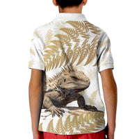 Gold New Zealand Tuatara Kid Polo Shirt Aotearoa Sphenodon Punctatus Silver Fern LT14 - Polynesian Pride