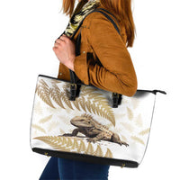Gold New Zealand Tuatara Leather Tote Bag Aotearoa Sphenodon Punctatus Silver Fern LT14 Gold - Polynesian Pride