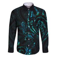 New Zealand Skink Family Matching Off Shoulder Maxi Dress and Hawaiian Shirt Aotearoa Maori Mix Paua Shell LT14 Dad's Shirt - Long Sleeve Blue - Polynesian Pride