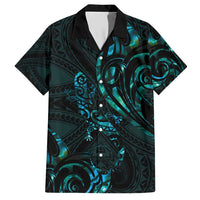 New Zealand Skink Family Matching Short Sleeve Bodycon Dress and Hawaiian Shirt Aotearoa Maori Mix Paua Shell LT14 Dad's Shirt - Short Sleeve Blue - Polynesian Pride