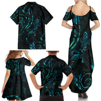 New Zealand Skink Family Matching Summer Maxi Dress and Hawaiian Shirt Aotearoa Maori Mix Paua Shell LT14 - Polynesian Pride
