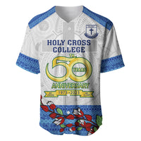 Fiji Holy Cross College Baseball Jersey Happy 50th Anniversary Fijian Tagimoucia Tapa Pattern LT14 White - Polynesian Pride