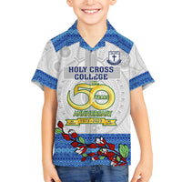 Fiji Holy Cross College Family Matching Puletasi Dress and Hawaiian Shirt Happy 50th Anniversary Fijian Tagimoucia Tapa Pattern LT14 Son's Shirt White - Polynesian Pride