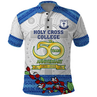 Fiji Holy Cross College Polo Shirt Happy 50th Anniversary Fijian Tagimoucia Tapa Pattern LT14 White - Polynesian Pride
