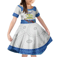 Personalised Fiji Holy Cross College Kid Short Sleeve Dress Happy 50th Anniversary Fijian Tagimoucia Tapa Pattern LT14 KID White - Polynesian Pride