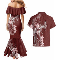Oxblood Hawaii Couples Matching Mermaid Dress and Hawaiian Shirt Hammerhead Shark Tattoo Curve Polynesian - Polynesian Pride