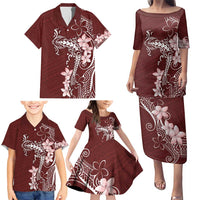 Oxblood Hawaii Family Matching Puletasi and Hawaiian Shirt Hammerhead Shark Tattoo Curve Polynesian - Polynesian Pride