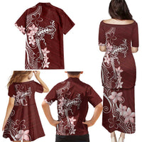 Oxblood Hawaii Family Matching Puletasi and Hawaiian Shirt Hammerhead Shark Tattoo Curve Polynesian - Polynesian Pride