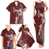 Oxblood Hawaii Family Matching Tank Maxi Dress and Hawaiian Shirt Hammerhead Shark Tattoo Curve Polynesian - Polynesian Pride