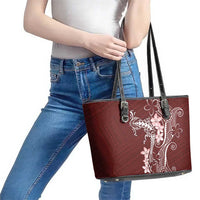 Oxblood Hawaii Leather Tote Bag Hammerhead Shark Tattoo Curve Polynesian - Polynesian Pride
