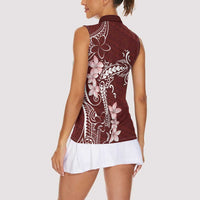 Oxblood Hawaii Women Sleeveless Polo Shirt Hammerhead Shark Tattoo Curve Polynesian - Polynesian Pride