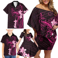 Pink Hawaii Family Matching Off Shoulder Short Dress and Hawaiian Shirt Hammerhead Shark Tattoo Curve Polynesian - Polynesian Pride
