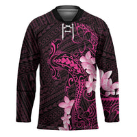 Pink Hawaii Hockey Jersey Hammerhead Shark Tattoo Curve Polynesian - Polynesian Pride