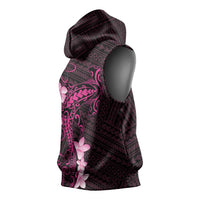 Pink Hawaii Sleeveless Hoodie Hammerhead Shark Tattoo Curve Polynesian - Polynesian Pride