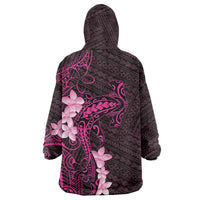 Pink Hawaii Wearable Blanket Hoodie Hammerhead Shark Tattoo Curve Polynesian - Polynesian Pride