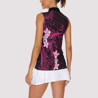 Pink Hawaii Women Sleeveless Polo Shirt Hammerhead Shark Tattoo Curve Polynesian LT14 - Polynesian Pride