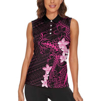 Pink Hawaii Women Sleeveless Polo Shirt Hammerhead Shark Tattoo Curve Polynesian LT14 - Polynesian Pride