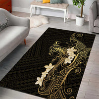 Black and Gold Hawaii Area Rug Hammerhead Shark Tattoo Curve Polynesian - Polynesian Pride