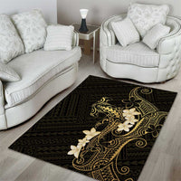 Black and Gold Hawaii Area Rug Hammerhead Shark Tattoo Curve Polynesian - Polynesian Pride