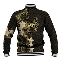 Black and Gold Hawaii Baseball Jacket Hammerhead Shark Tattoo Curve Polynesian - Polynesian Pride