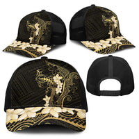 Black and Gold Hawaii Baseball Net Cap Hammerhead Shark Tattoo Curve Polynesian LT14 - Polynesian Pride