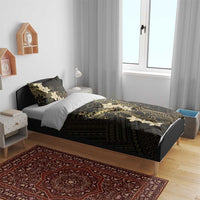 Black and Gold Hawaii Bedding Set Hammerhead Shark Tattoo Curve Polynesian - Polynesian Pride