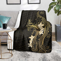 Black and Gold Hawaii Blanket Hammerhead Shark Tattoo Curve Polynesian - Polynesian Pride