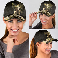 Black and Gold Hawaii Classic Cap Hammerhead Shark Tattoo Curve Polynesian - Polynesian Pride