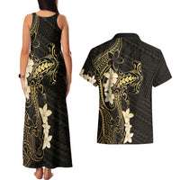 Black and Gold Hawaii Couples Matching Tank Maxi Dress and Hawaiian Shirt Hammerhead Shark Tattoo Curve Polynesian - Polynesian Pride