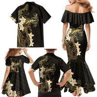 Black and Gold Hawaii Family Matching Mermaid Dress and Hawaiian Shirt Hammerhead Shark Tattoo Curve Polynesian - Polynesian Pride