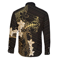 Black and Gold Hawaii Family Matching Short Sleeve Bodycon Dress and Hawaiian Shirt Hammerhead Shark Tattoo Curve Polynesian - Polynesian Pride