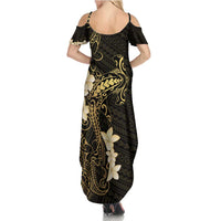 Black and Gold Hawaii Family Matching Summer Maxi Dress and Hawaiian Shirt Hammerhead Shark Tattoo Curve Polynesian - Polynesian Pride